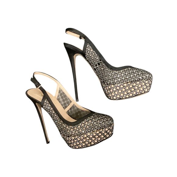 Gorgeous Valentino Black Satin With Leather And Crystals S.9 Platform Stilettos - Picture 2 of 5